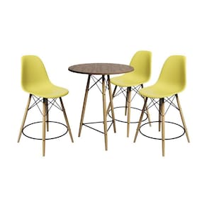 Conjunto Mesa Bistrô Eames Eiffel Amêndoa Com 3 Banquetas Amarelas De Madeira - Cor: Marrom