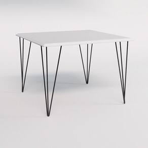 Mesa Clips De Ferro Preto Tampo Quadrado Branco 90X90