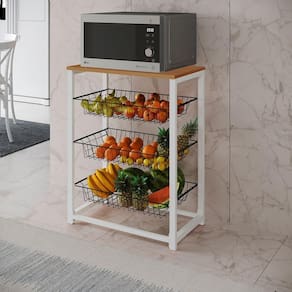 Fruteira Com Suporte Para Micro-Ondas Barcelona Aço Branco Cesto Preto Tampo Canela Cor: Preto