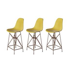 Kit 3 Banquetas Bistrô Alta Eames Amarela Base Ferro Cobre - Cor: Amarelo