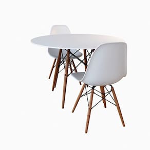 Jogo De Mesa De Jantar Redonda 80Cm Tampo De Madeira Branco Com 2 Cadeiras Branca