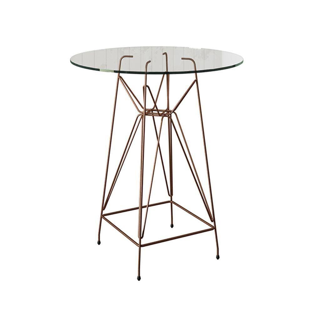 Mesa Bistrô Alta Vidro 60Cm Base Ferro Cobre Cor: Branco