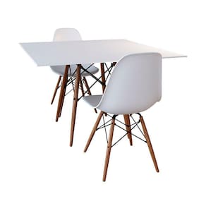 Conjunto De Mesa De Jantar Quadrada 90Cm Tampo De Madeira Branco Com 2 Cadeiras Brancas