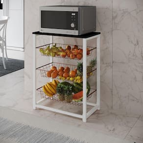 Fruteira Com Suporte Para Micro-Ondas Barcelona Aço Branco Cesto Cobre Tampo Preto Cor: Cobre