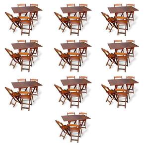 Kit De 10 Conjuntos De Mesa Dobrável 70x110 Com 4 Cadeiras Imbuia Cor: Marrom