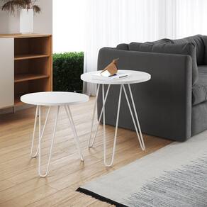 Mesa De Lateral Duo Lisboa Ferro Branco Tampo Branco Cor: Branco