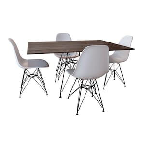Conjunto De Mesa De Ferro Preto Tampo Amêndoa 120X75 4 Cadeiras Ferro Preta Assento Bra