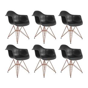 Kit 6 Poltronas Eiffel Eames Preta Com Braço Daw Em Ferro Cobre - Cor: Preto