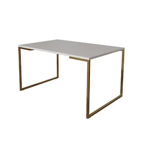 Mesa De Jantar Industrial Retangular Branca 120X75Cm Base Dourada Cor: Branco