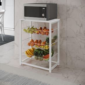 Fruteira Com Suporte Para Micro-Ondas Barcelona Aço Branco Cesto Branco Tampo Branco Cor: Branco