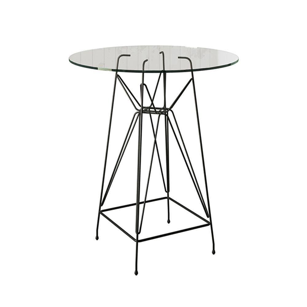 Mesa Bistrô Alta Vidro 60Cm Base Ferro Preto Cor: Branco