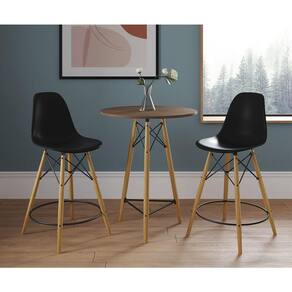 Mesa Bistrô Eames Eiffel Amêndoa Com 2 Banquetas Pretas De Madeira - Cor: Marrom