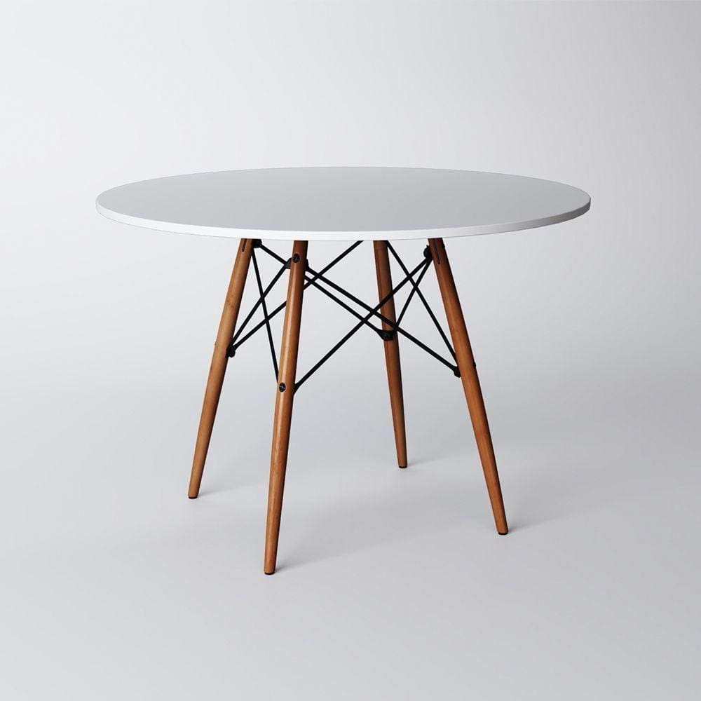 Mesa De Jantar Eames 80Cm Tampo Redondo Branco Base De Madeira