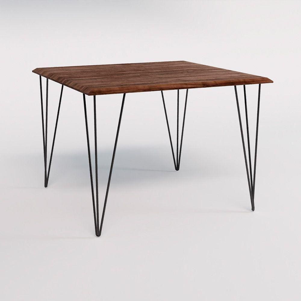 Mesa Clips De Ferro Preto Tampo Quadrado Amêndoa 90X90