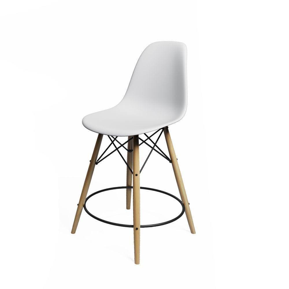 Banqueta Eames Eiffel De Madeira Assento Branco - Cor: Branco