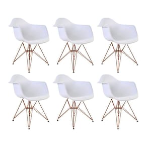 Kit 6 Poltronas Eiffel Eames Branca Com Braço Daw Em Ferro Cobre - Cor: Preto