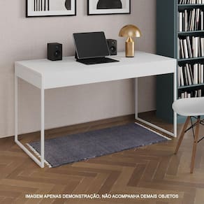 Escrivaninha Industrial Madeira Padrão Office Branca 137X53Cm Com Base Em Ferro Branco