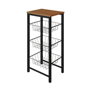 Fruteira De Chão Cozinha Montada Aço Preto Tampo Canela Roma Cor: Preto