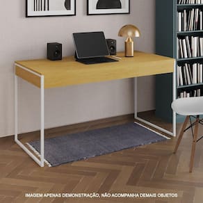 Escrivaninha Industrial Madeira Padrão Office Canela 137X53Cm Com Base Em Ferro Branco