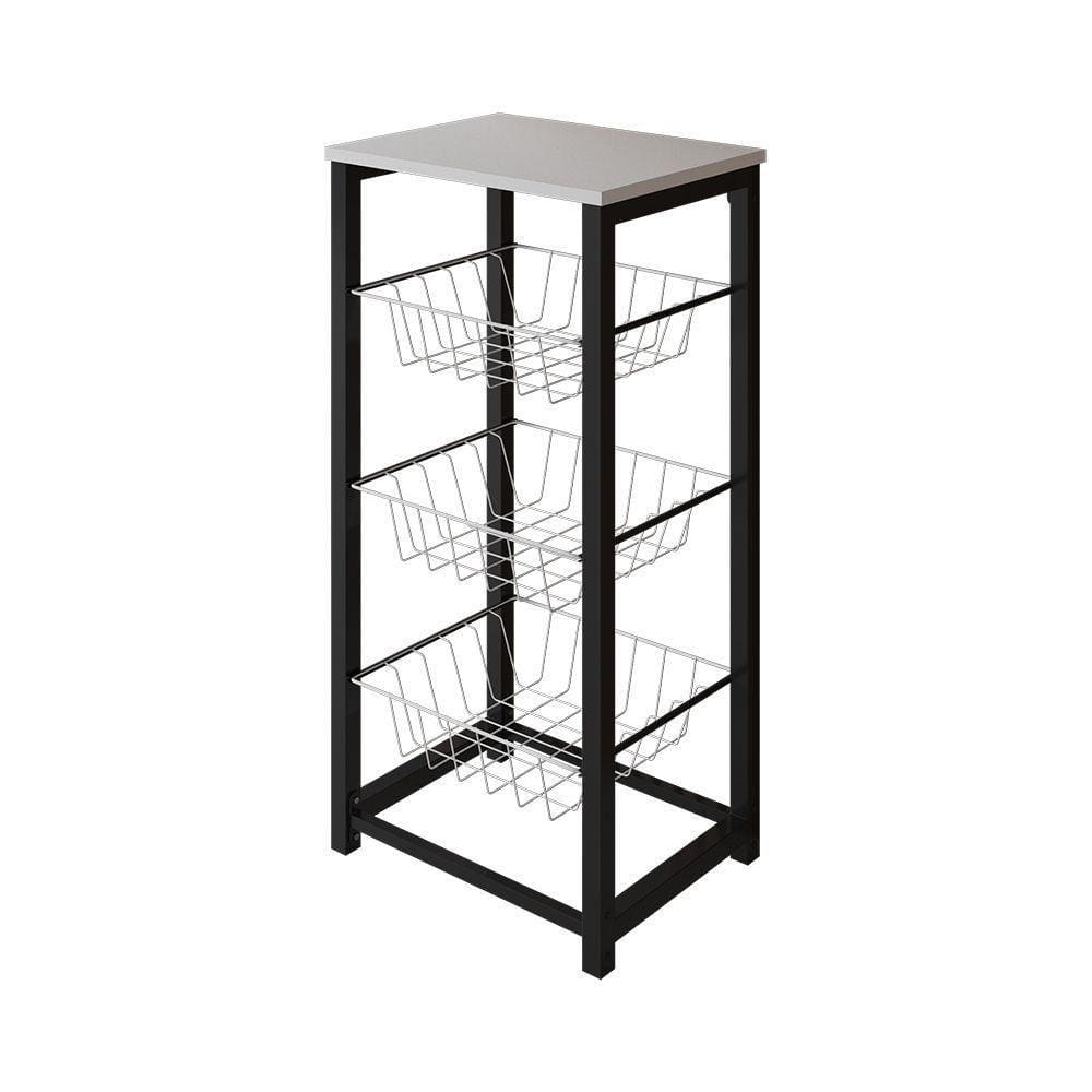Fruteira De Chão Cozinha Desmontada Aço Preto Cesto Branco Tampo Branco Madri Cor: Branco