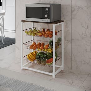 Fruteira Com Suporte Para Micro-Ondas Barcelona Aço Branco Cesto Cobre Tampo Amêndoa Cor: Cobre