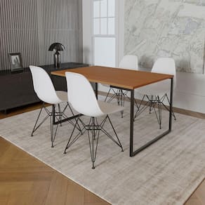 Mesa Industrial Base Ferro Preto Tampo 137X90 Canela 4 Cadeiras Ferro Preto Assento Branco Marrom