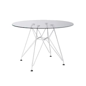 Mesa Eiffel Redonda 110Cm Tampo De Vidro Com Base De Ferro Branco - Cor: Branco