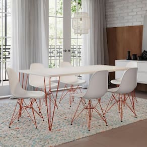 Mesa Sala De Jantar Industrial Branca 135X75 6 Cadeiras Brancas De Ferro Cobre Cor: Branco