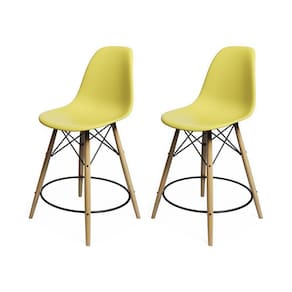 Kit 2 Banquetas Eames Eiffel De Madeira Assento Amarelo - Cor: Amarelo