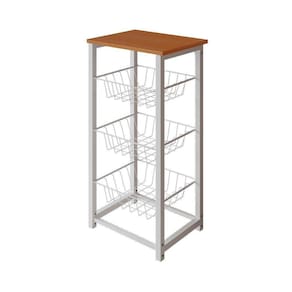 Fruteira De Chão Cozinha Desmontada Aço Branco Tampo Canela Madri Cor: Branco