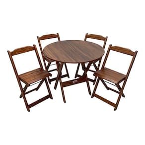 Mesa Dobrável De Madeira Redonda 90cm Com 4 Cadeiras Imbuia Cor: Marrom