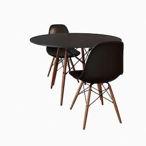 Jogo De Mesa De Jantar Redonda 80Cm Tampo De Madeira Preto Com 2 Cadeiras Preta