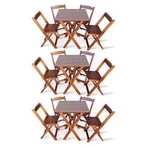 Kit 3 Conjunto Com Jogo De Mesa 60x60 Com 4 Cadeiras Dobráveis Imbúia Cor: Marrom