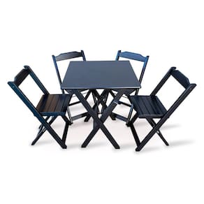 Jogo De Mesa Em Madeira Com 4 Caderias Dobravel 70x70 Preto Cor: Preto