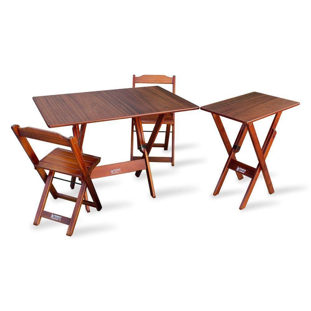 Jogo De Mesa Dobrável 1,10x70 Com 2 Cadeiras E Mesa Aparador -imbuia