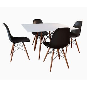 Mesa De Jantar Com 4 Cadeiras Pretas Eames Tampo Quadrado Branco 90Cm Up Home Cor: Preto