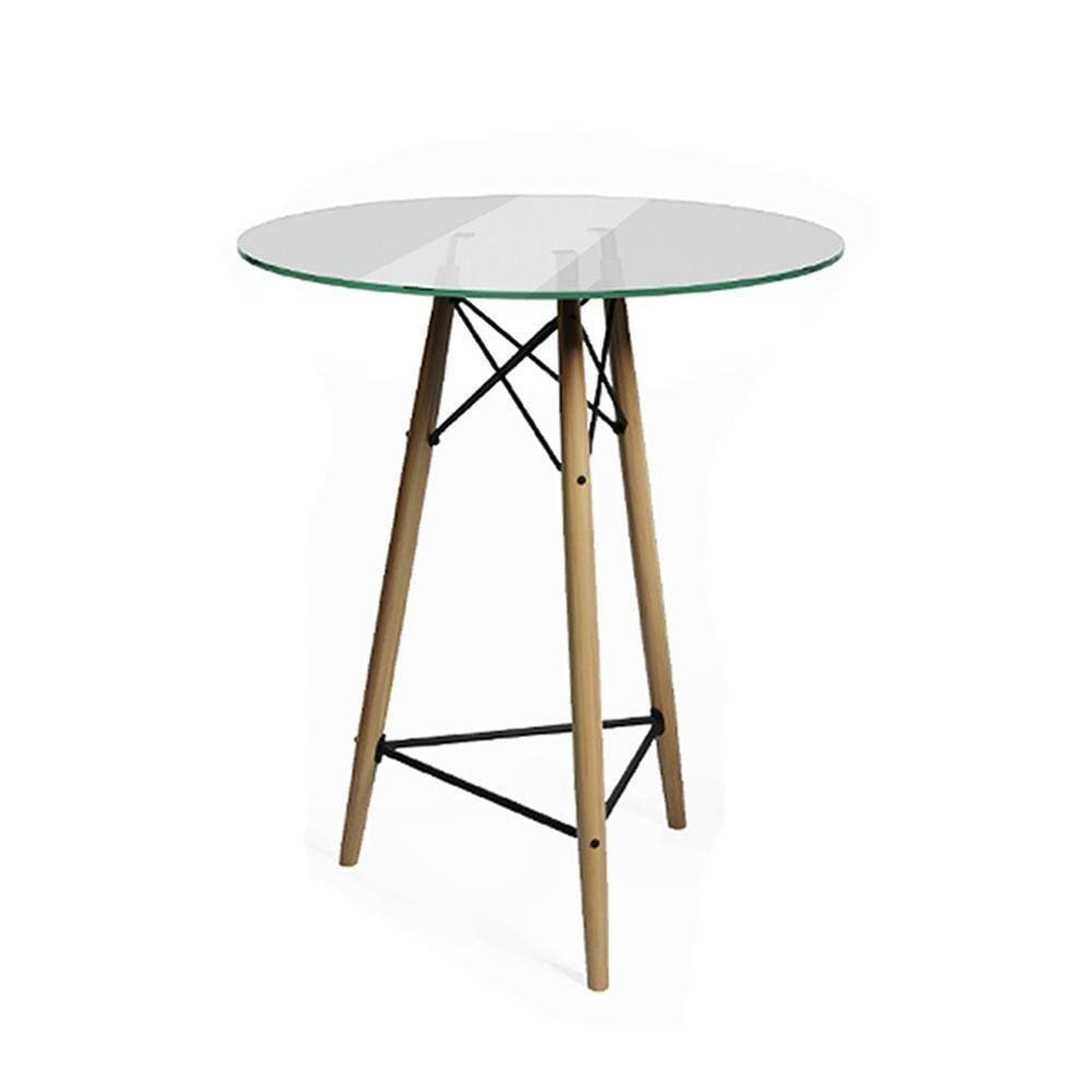 Mesa Bistrô Redonda Vidro Base Madeira Maciça 60Cm Cor: Marrom