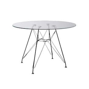 Mesa Eiffel Redonda 110Cm Tampo De Vidro Com Base De Ferro Preto - Cor: Branco