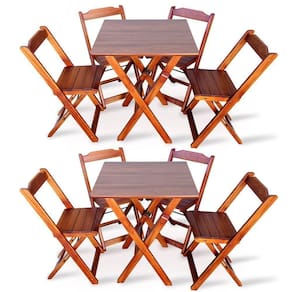 Kit 2 Jogos De Mesa Dobravel Com 4 Cadeiras Dobráveis De Madeira 70x70 Cm Imbuia Cor: Marrom