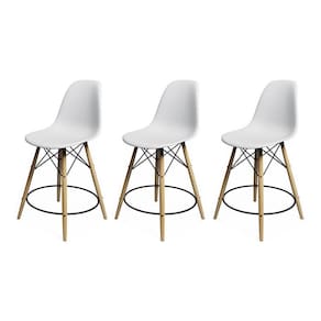 Kit 3 Banquetas Eames Eiffel De Madeira Assento Branco - Cor: Branco