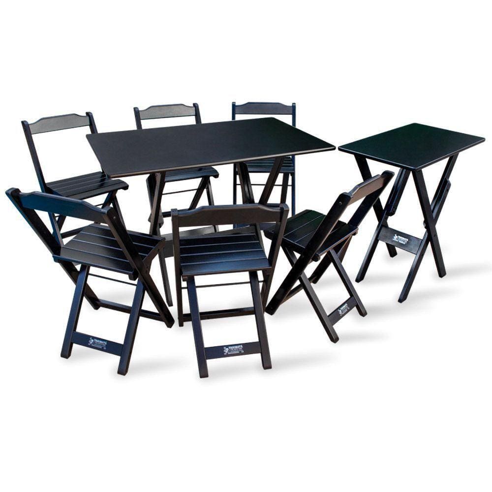Jogo De Mesa 1,10x70 Com 6 Cadeiras E Mesa Aparador Preto Cor: Preto