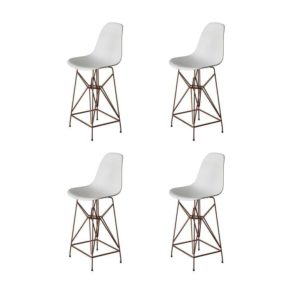 Kit 4 Banquetas Bistrô Alta Eames Branca Base Ferro Cobre - Cor: Branco