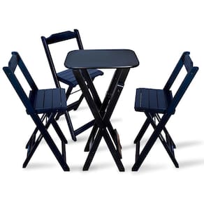 Conjunto De Bistro Com 3 Cadeiras Dobravel Preto Cor: Preto