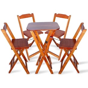 Jogo De Mesa Bistro Com 4 Cadeiras Dobravel - Imbuia Cor: Marrom