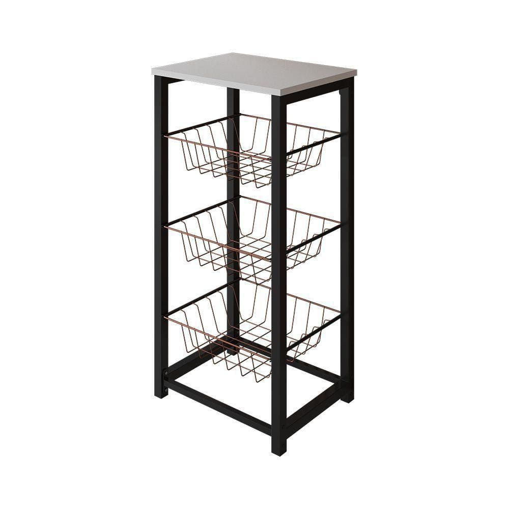 Fruteira De Chão Cozinha Desmontada Aço Preto Cesto Cobre Tampo Branco Madri Cor: Preto