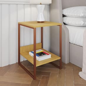 Mesa Cabeceira Lateral De Cama Industrial Canela Tókio Base Cobre Cor: Canela
