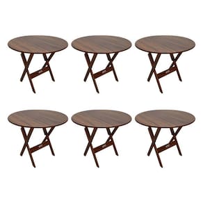Kit 6 Mesas Dobráveis De Madeira Redonda 90cm Imbuia Cor: Marrom