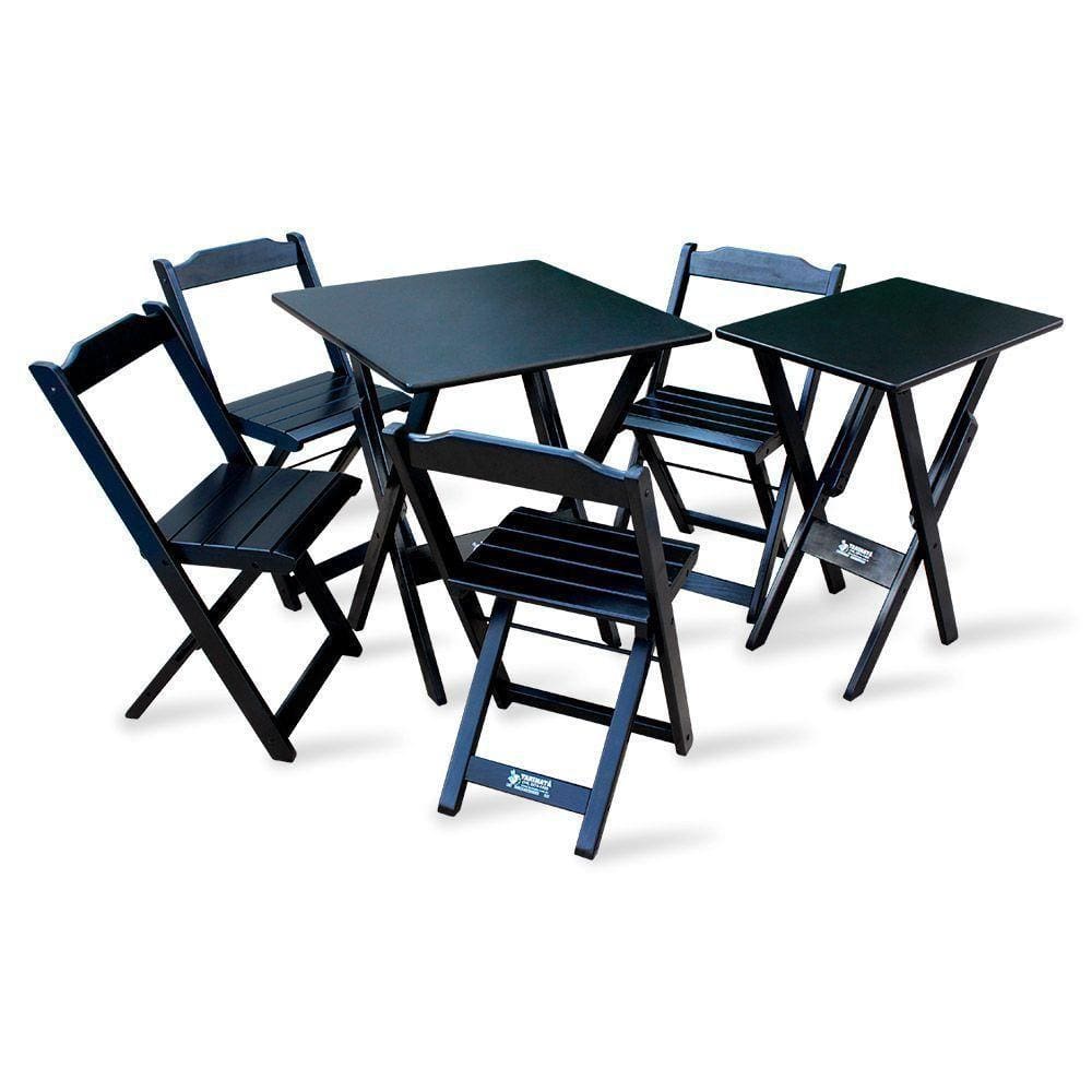 Jogo De Mesa Dobrável 60x60 Com 4 Cadeiras E Mesa Aparador Preto