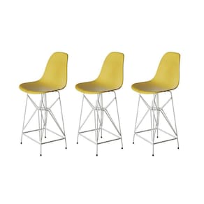 Kit 3 Banquetas Bistrô Alta Eames Amarela Base Ferro Branco - Cor: Amarelo