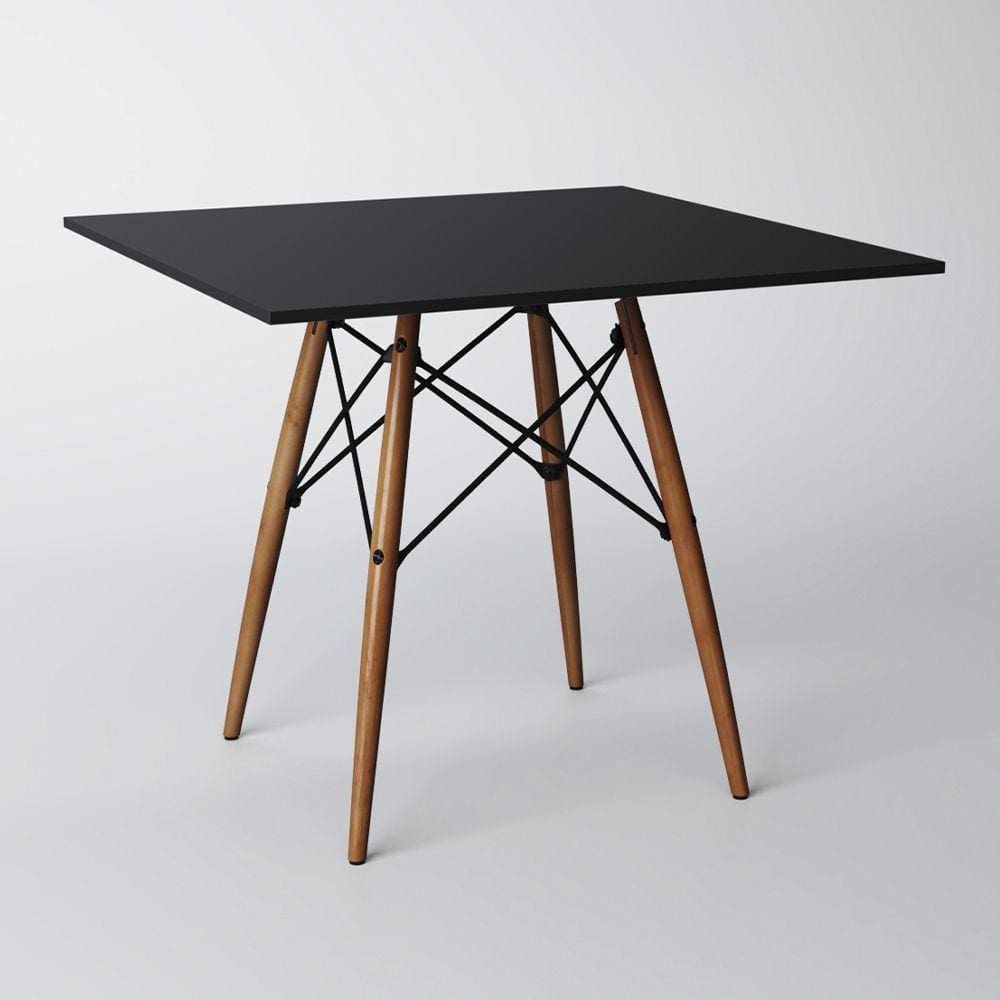 Mesa De Jantar Eiffel Quadrado Tampo De Madeira 90Cm Preto Up Home